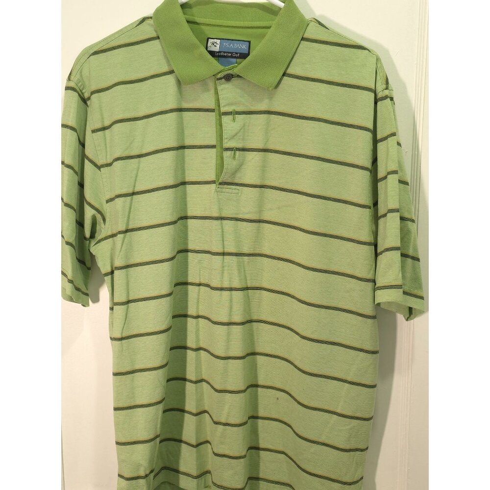 Jos. A. Bank Leadbetter Golf Polo Shirt Green Striped Short Sleeve Mens M Cotton